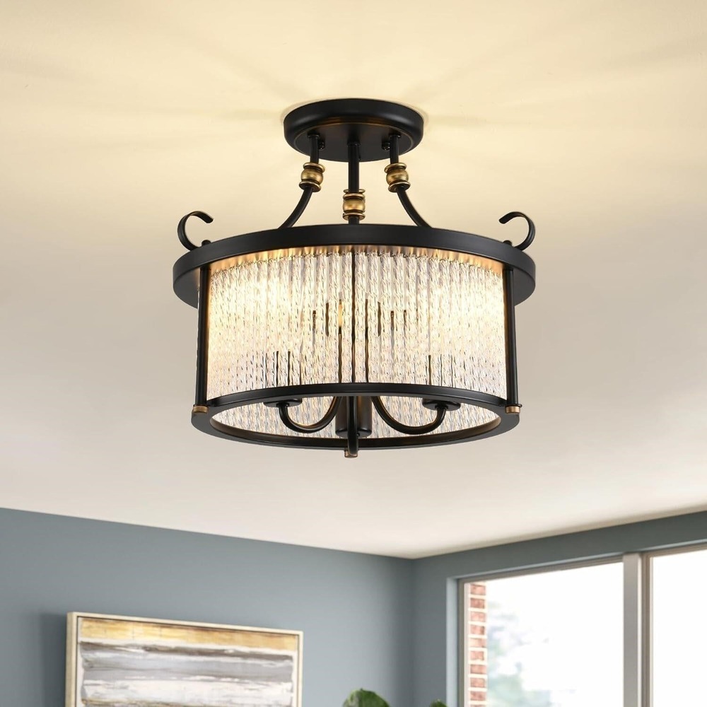 Blinghy Crystal Chandelier-Semi Flush Mount Ceiling Light Hallway Fixtures Black - Picture 7 of 9